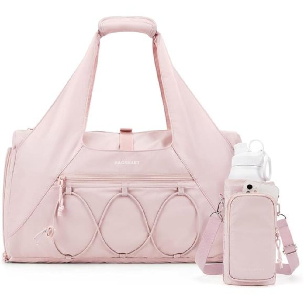 Women Gym Bag Lightweight Duffel Tote with Shoe Compartment Wet Pocket Pink